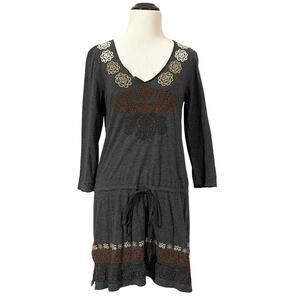 Johnny Was JW Los Angeles Embroidered Drawstring Dress - Gray - Small